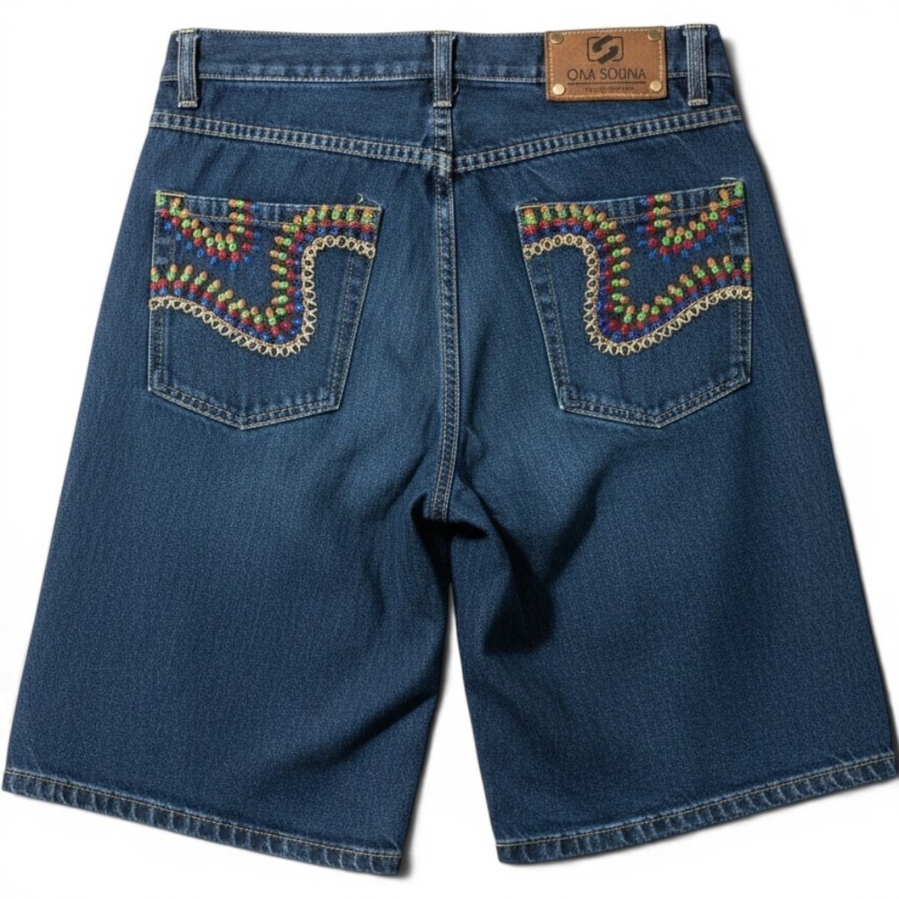 Old Skool Urban Wear Kids Denim Shorts DarkWash Embroidered Back Pockets Size 16